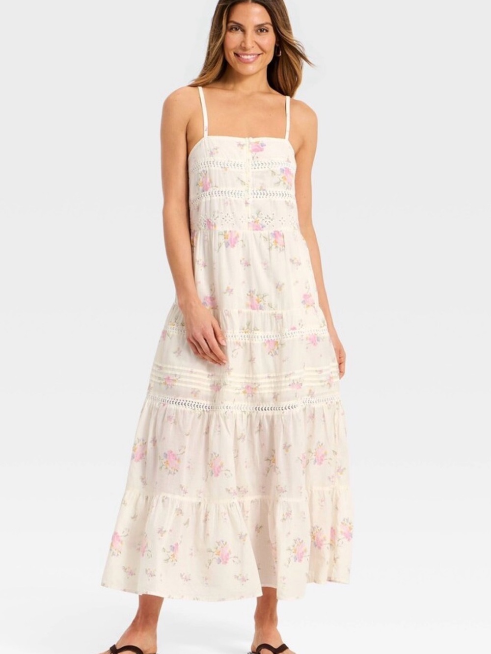 Universal Thread Lace Cream Maxi A-Line Dress - Cream Floral Print